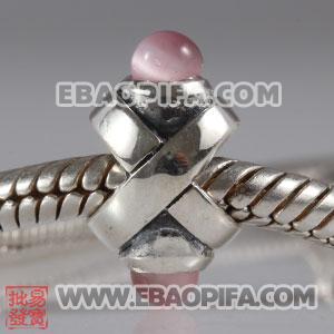 纯银红眼珠子 镶锆石925纯银珠子 欧洲珠