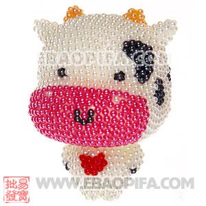 Cute 3D Bling Pearl Cow Absorbable Doll For iPhone Cases 