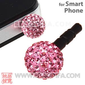 12mm Pink Pave Czech Crystal Ball Earphone Jack Plug For iPhone Wholesale 