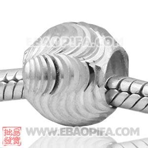 水波花纹珠子 银白色925纯银珠子 素银珠