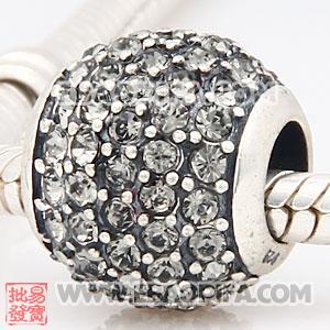 水钻圆形银珠 批发进口奥地利水钻镶钻 潘多拉风格 925纯银珠子