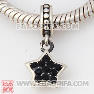 五角星镶钻坠子 批发DIY手链吊坠 925纯银DIY项链吊坠批发欧洲珠吊坠 925纯银Charm吊坠 批发charm吊坠