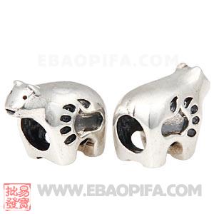 北极熊银珠 复古潘多拉风格做旧珠子 潘多拉风格仿古珠子 潘多拉风格925纯银仿古做旧珠子 欧洲珠 大孔珠
