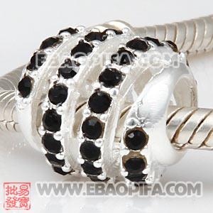 螺旋纹水钻珠子 批发进口奥地利水钻镶钻 潘多拉风格 925纯银珠子
