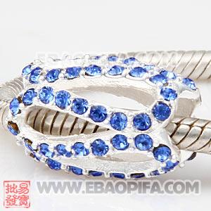 河曲水钻珠子 批发进口奥地利水钻镶钻 潘多拉风格 925纯银珠子