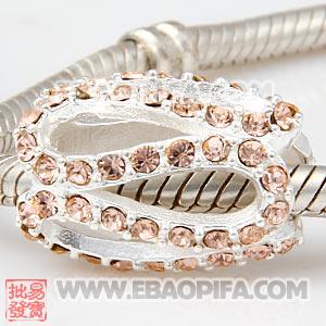河曲水钻珠子 批发进口奥地利水钻镶钻 潘多拉风格 925纯银珠子