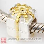 情人节礼盒花朵珠子 潘多拉风格真金18K电镀表面 925纯银珠子 欧洲珠 大孔珠