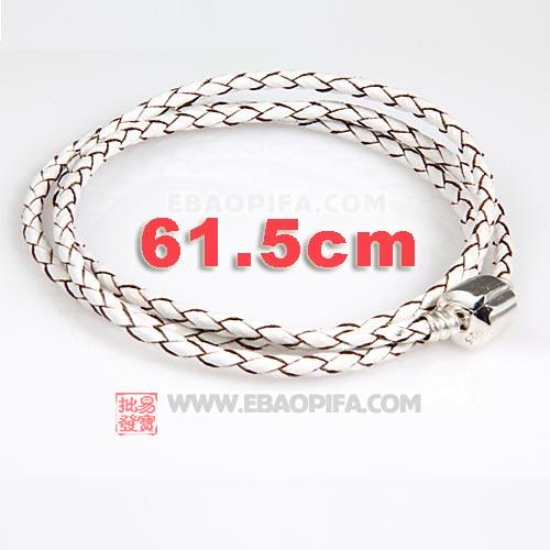 61.5cm 意大利进口头层牛皮麻花绳 925纯银扣头螺纹 链 手链 项链 脚链