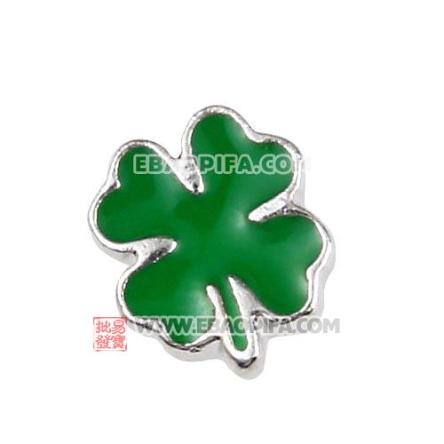 镀铂合金搪瓷四片叶子的三叶草浮Lockets charm 批发