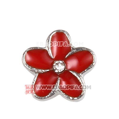镀白K镶钻滴油大红花Lockets charm 批发