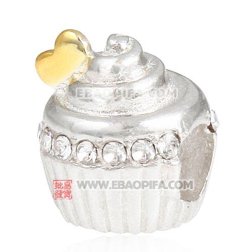 金色心形蛋糕白色奥钻925纯银珠子