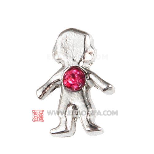 镀白K玫红水钻男孩Lockets charm 批发