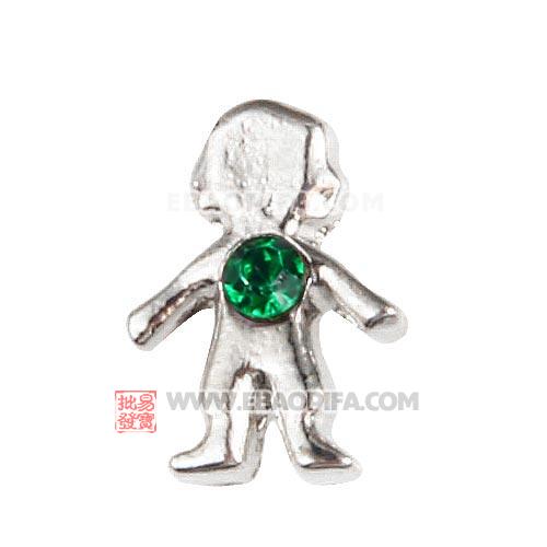 镀白K绿色水钻男孩Lockets charm 批发