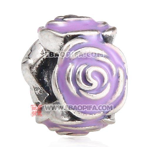 紫色玫瑰花925纯银珠子