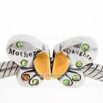 橄榄进口奥地利水钻蝴蝶一对心形 Mother Daughter 925纯银珠子 厂家直销现货批发
