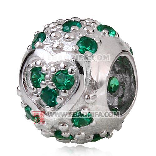 心形绿色锆石925银珠