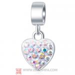 925 Silver Heart Dangle Charms with AB Austrian Crystal