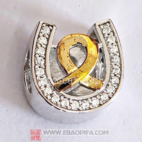 925 Sterling Silver Golden Ribbon Horseshoe Charm